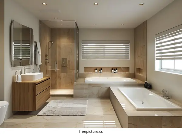 Modern Luxury Bathroom Design with Tub and Shower