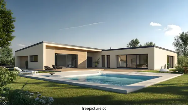 Modern House with Swimming Pool and Deck