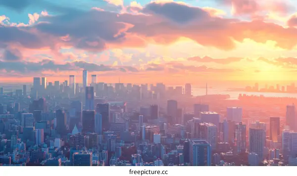 Sunrise Over a Bustling Cityscape