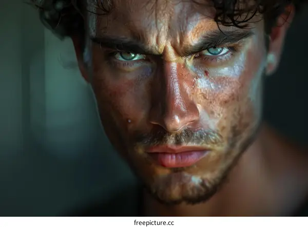 Close Up Angry Man Face Portrait