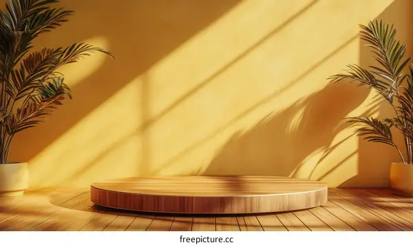 Stylish Wooden Display Podium in Sunny Interior