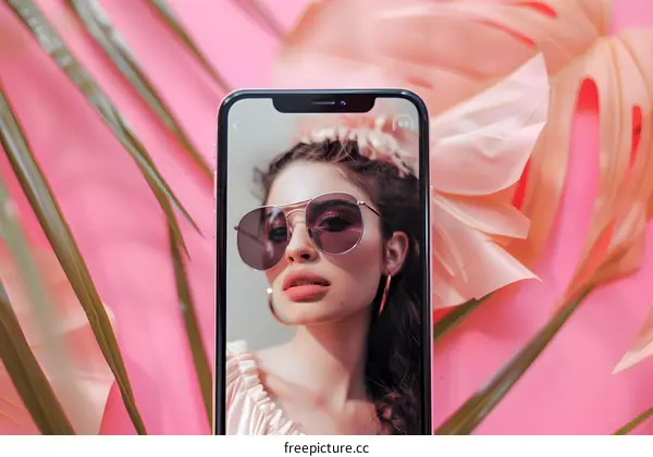 Woman in Sunglasses Taking Selfie on Phone