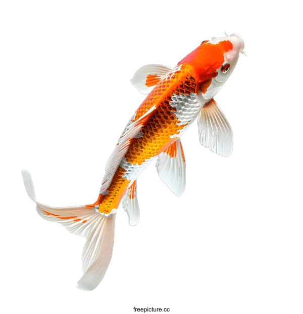 [Transparent Background PNG]An orange and white koi fish isolated on a white background