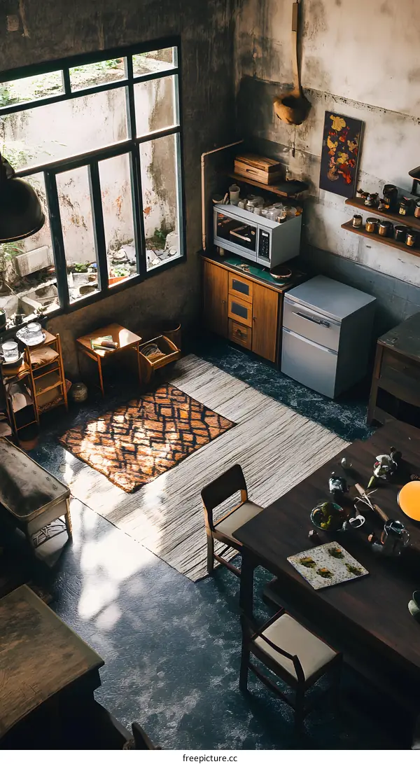 Vintage Industrial Style Interior Design with Wooden Furniture