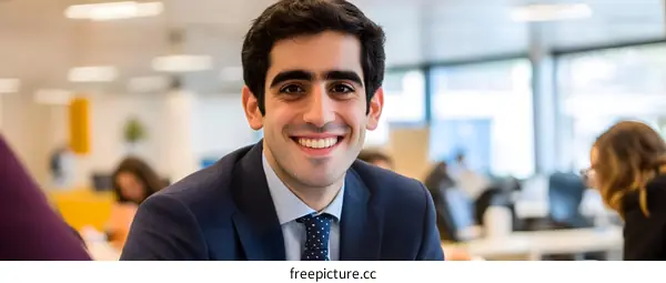Smiling Middle Eastern Man in Business Attire at Office
