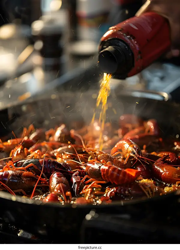 Pouring Seasoning on Crawfish Boil