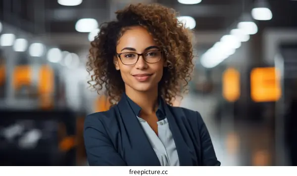 portrait of a young woman wearing glasses and a suit