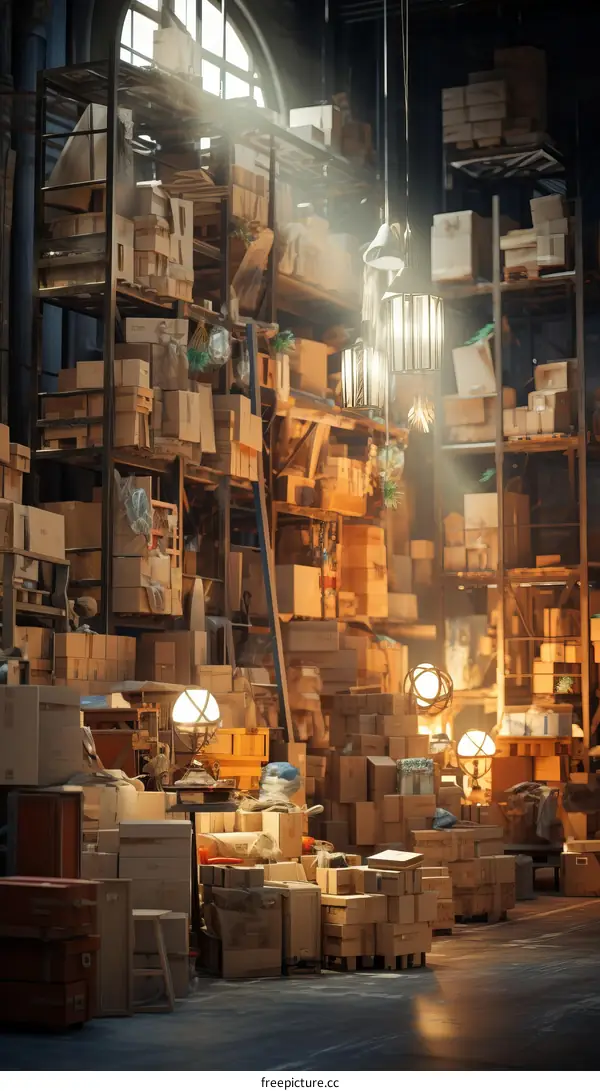 A large warehouse filled with shelves of boxes and other supplies