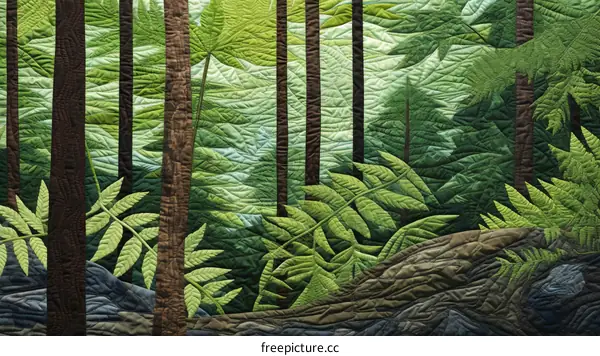 A verdant quilt with a forest theme