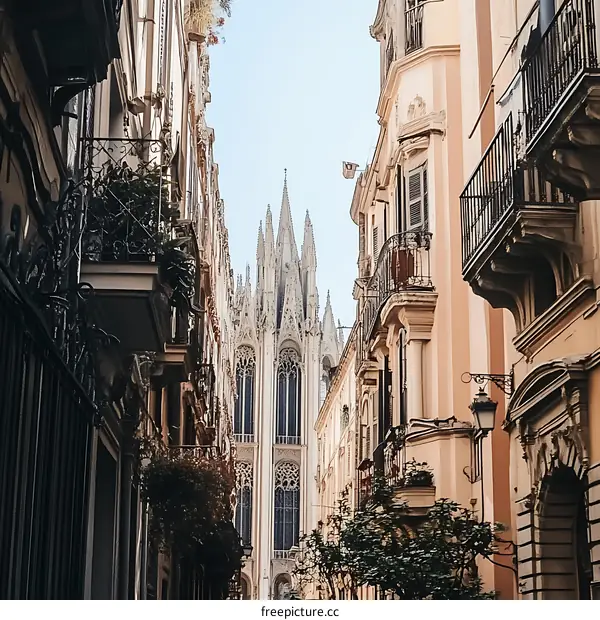Gothic Architecture Building in Narrow Street,  Palma De Mallorca, Spain