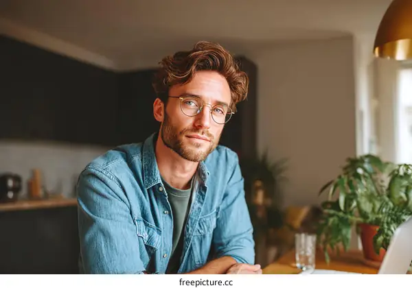 Caucasian Man in Casual Wear Indoors