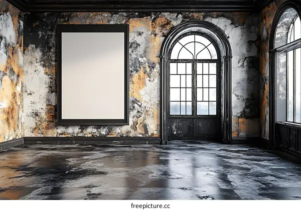 Empty Room with Black Frames and Vintage Windows