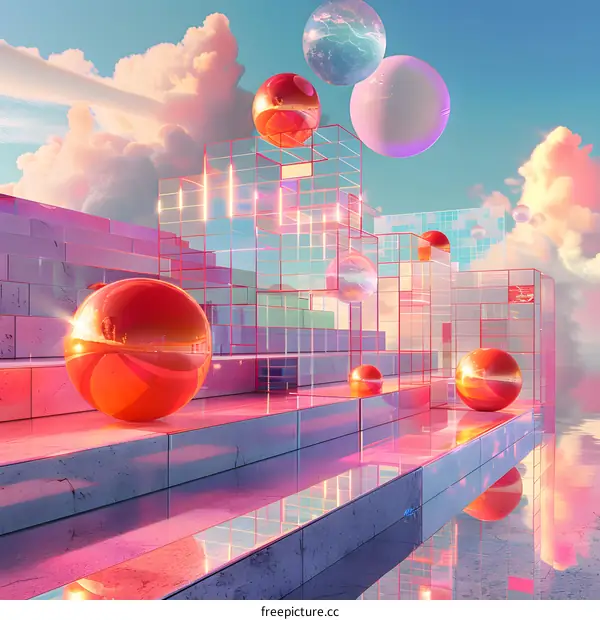 Abstract Geometric Structure With Spheres And Clouds