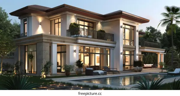 Luxury Modern Villa by the Pool at Dusk