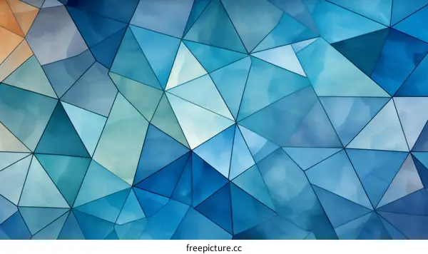 Blue abstract geometric background with watercolor texture