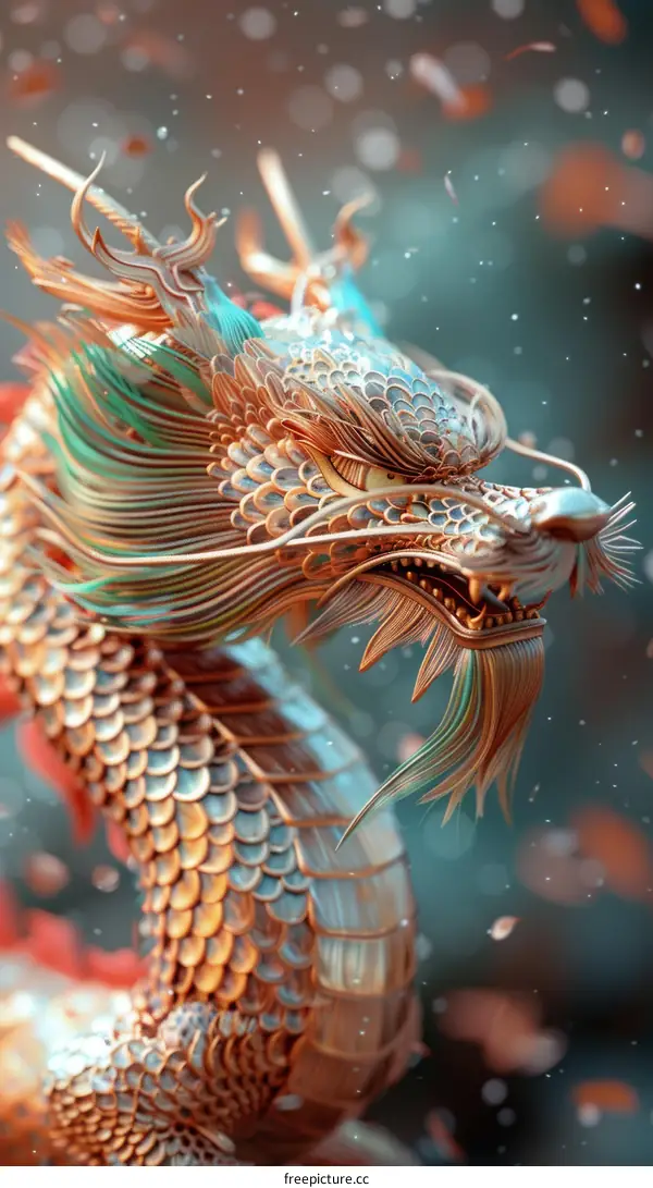 Golden Dragon Flying in the Clouds