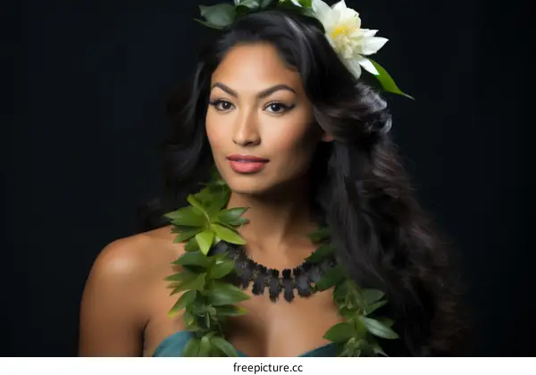 Portrait of a beautiful young woman wearing a haku lei