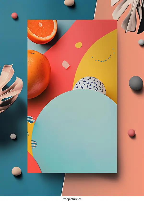 Colorful Abstract Design with Oranges and Geometric Shapes