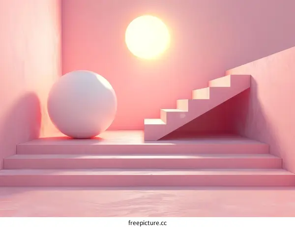 Pink Pastel Abstract Background with Sphere and Stairs