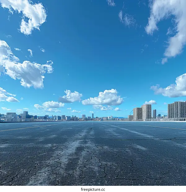 Tokyo Skyline and Buildings with Blue Sky from Rooftop