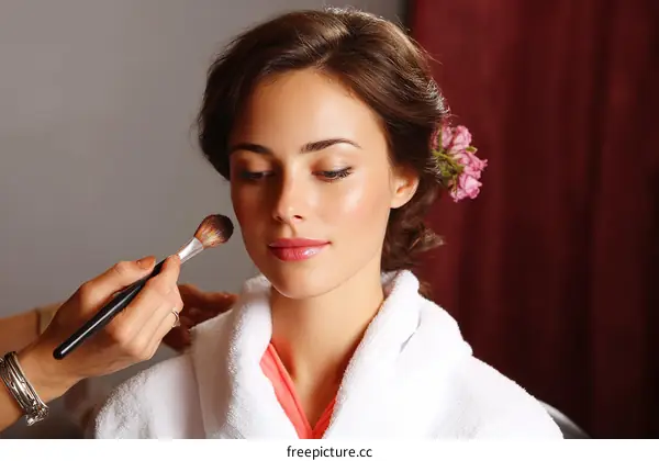 Makeup Artist Applying Blush to Caucasian Woman