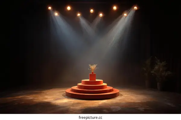 Red Stage Podium with Spotlight Lighting