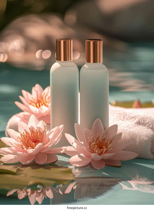 Spa day with lotus flowers and water lilies