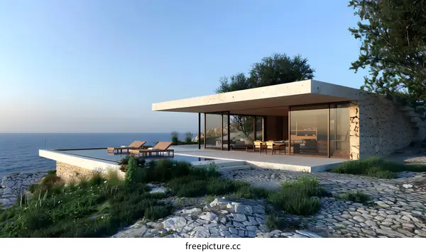 Modern Minimalist Villa with Infinity Pool Overlooking the Ocean