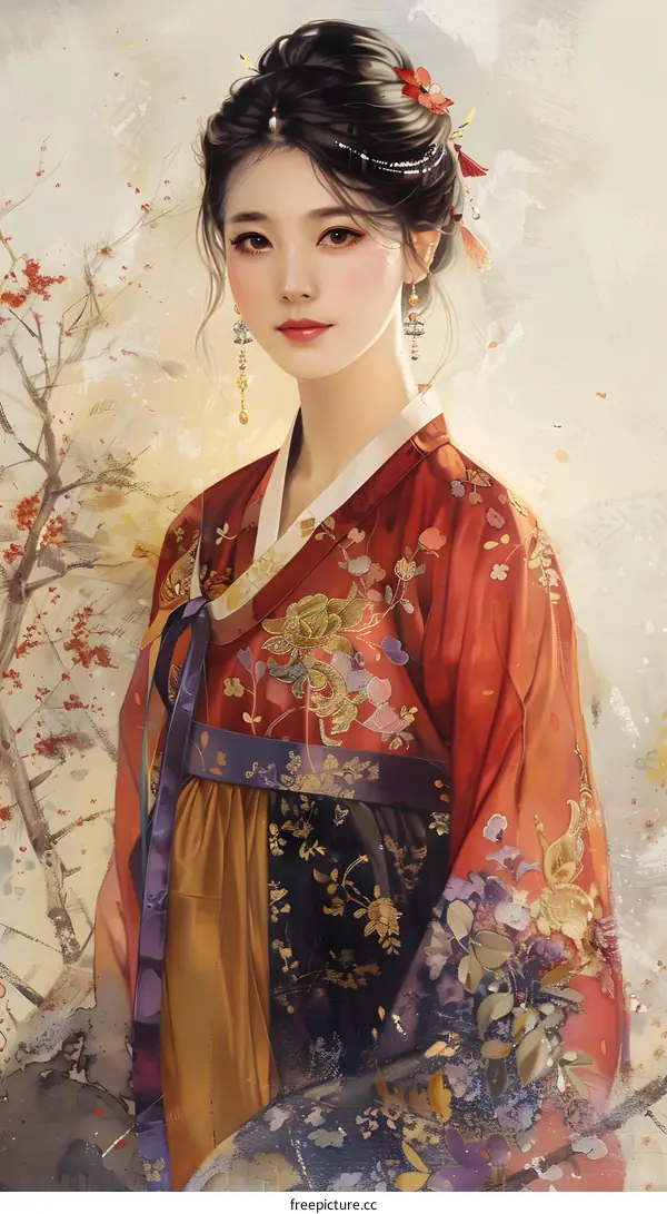Portrait of a young woman in traditional Korean dress