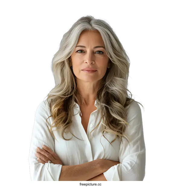 [Transparent Background PNG]Portrait of a Confident Mature Woman with Gray Hair