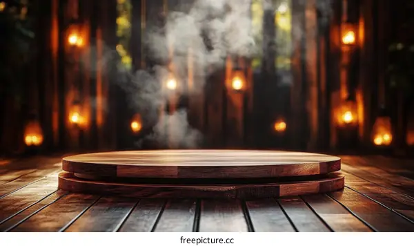 Wooden Display Stand Against a Rustic Background