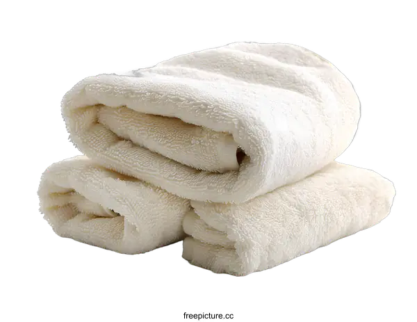 [Transparent Background PNG]Three white towels stacked on top of each other