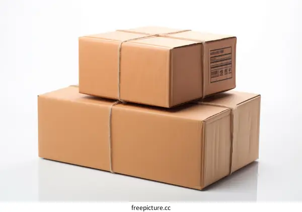 Two cardboard boxes tied together with rope