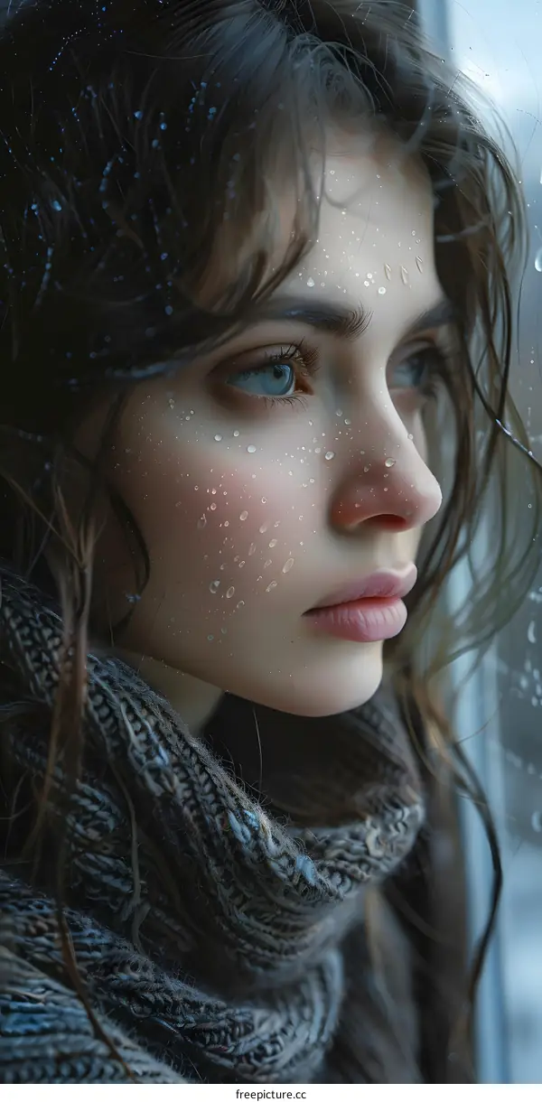 Portrait of a beautiful young woman with water drops on her face