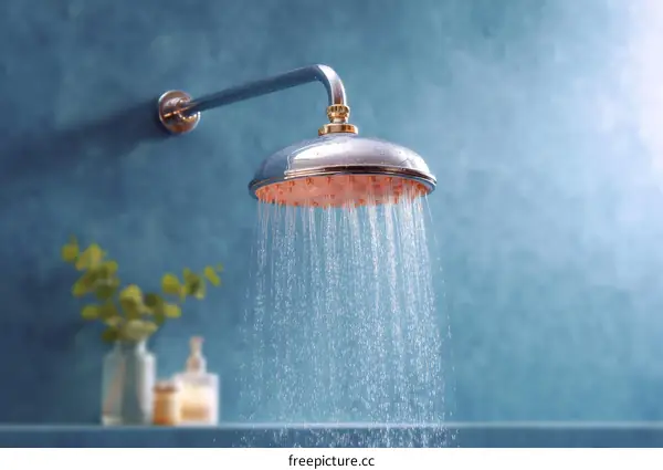 Modern Rainfall Shower Head in a Blue Bathroom