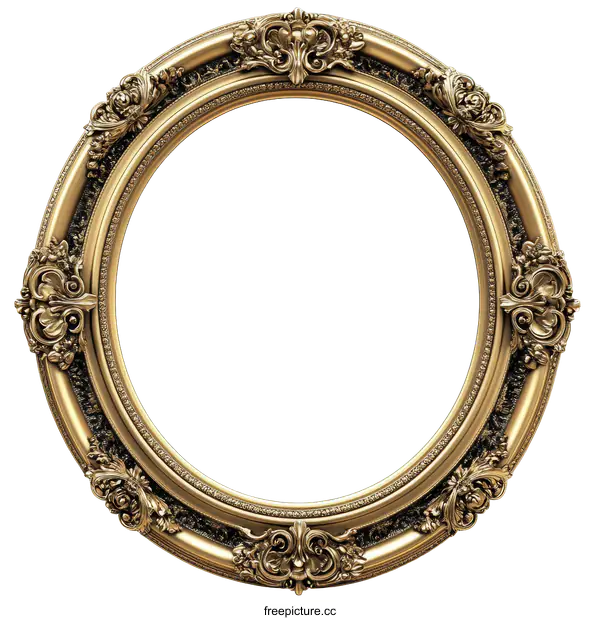 [Transparent Background PNG]Ornate Gold Oval Picture Frame Design