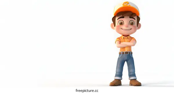 Confident Cartoon Boy with Arms Crossed