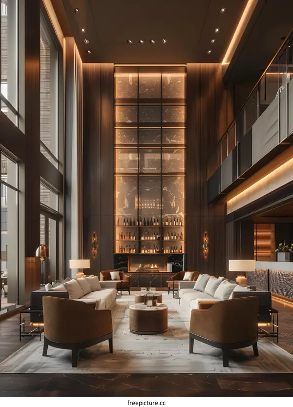 Modern Luxury Lobby Interior Design with High Ceilings and Large Windows