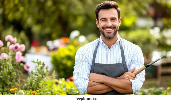 Smiling Gardener in a Garden Setting