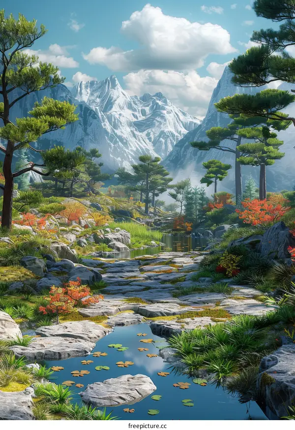 Mountain Stream Winding Through a Forest Valley