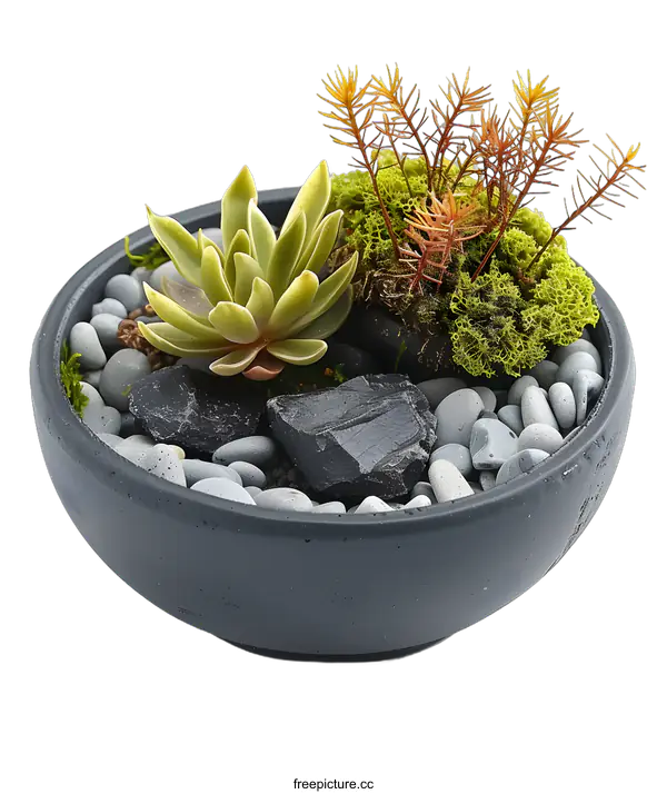 [Transparent Background PNG]Succulent Plant in Black Pot with White Pebbles