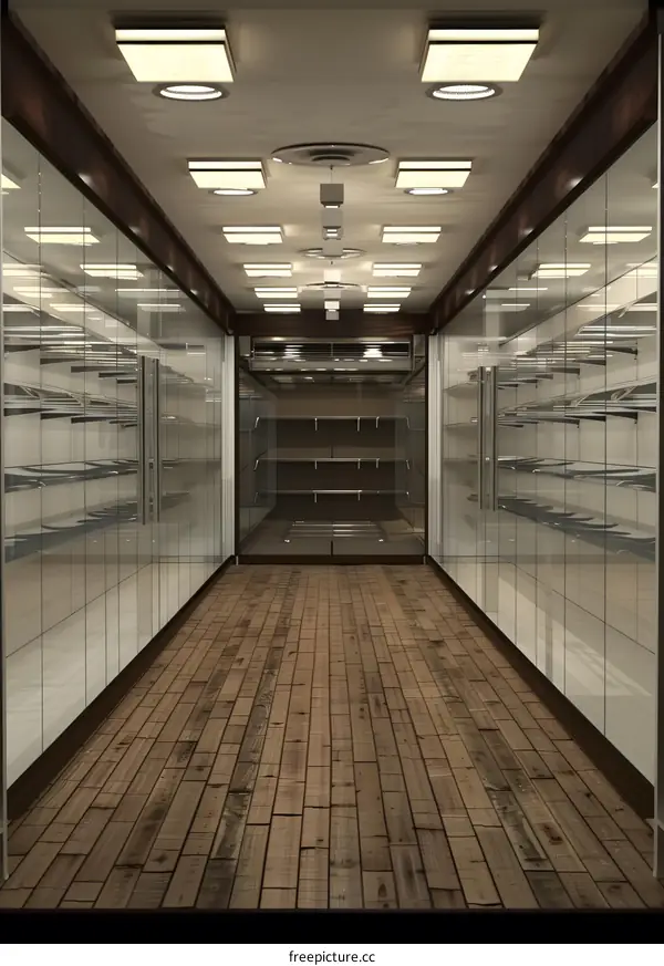 Empty Room Interior with Glass Doors and Wooden Floor
