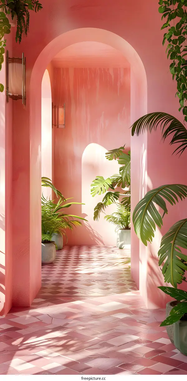 Pink Arches and Tropical Plants Interior Design