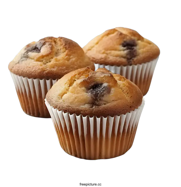 [Transparent Background PNG]Three delicious muffins isolated on white background