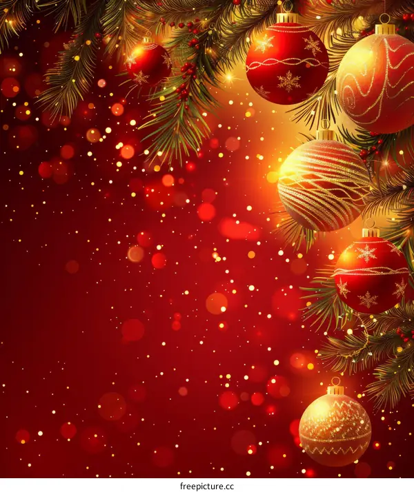 Christmas background with red and gold ornaments