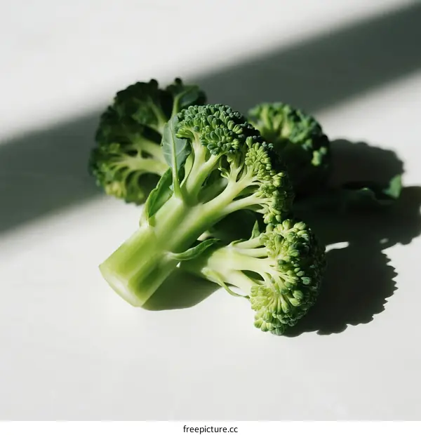Fresh Green Broccoli Florets with Natural Light and Shadow