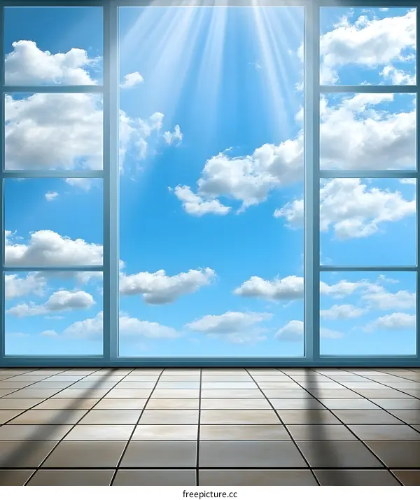 View From Window with Blue Sky and Clouds