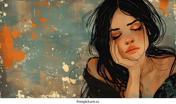 portrait of a beautiful woman with long black hair and freckles