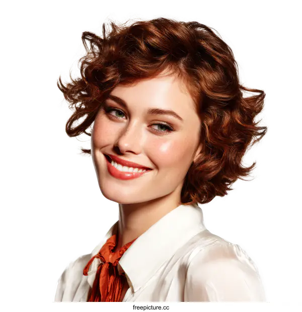 [Transparent Background PNG]Beautiful Woman with Curly Red Hair