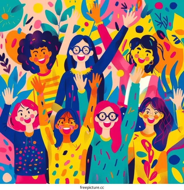 Eclectic Group of Women Celebrating with Raised Hands